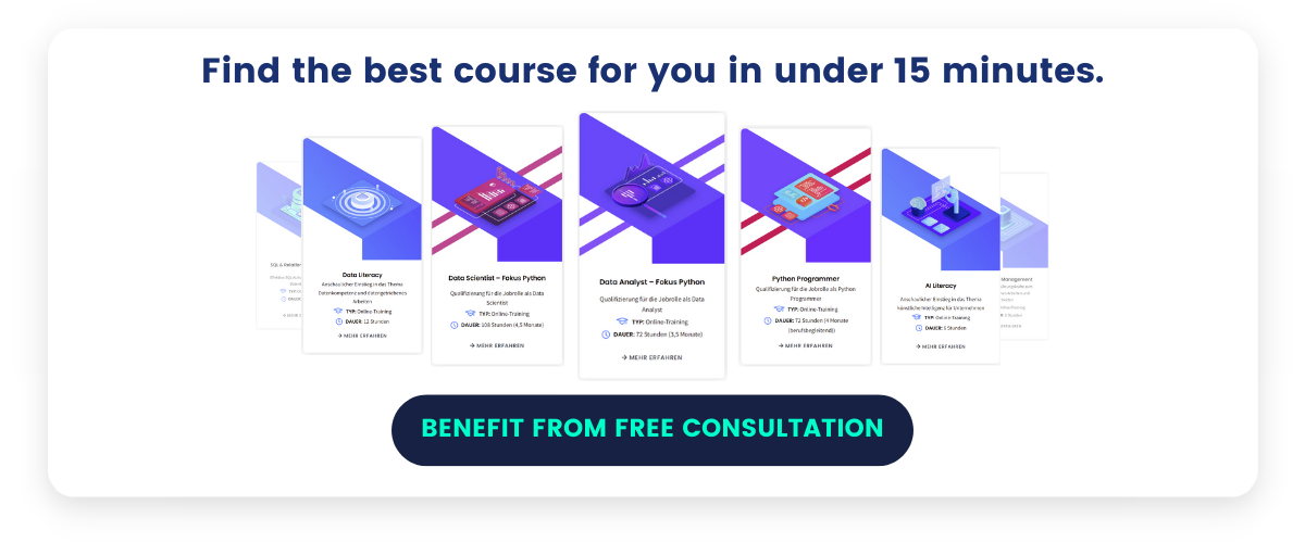 Banner for free further training advice from StackFuel with and without an education voucher and on financing options for online courses, e.g. for lateral entry as a data scientist