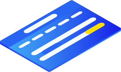 3D blue rectangle with parallel white lines and a standout yellow line, symbolizing digital innovation.