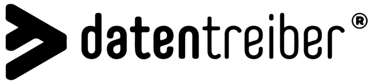 Daten-Treiber logo with bold arrow, highlighting dynamic, trademark-protected identity.
