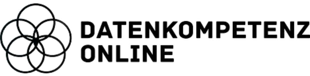 Logo of DATENKOMPETENZ ONLINE showcasing modern data literacy with a symbolic black graphic.