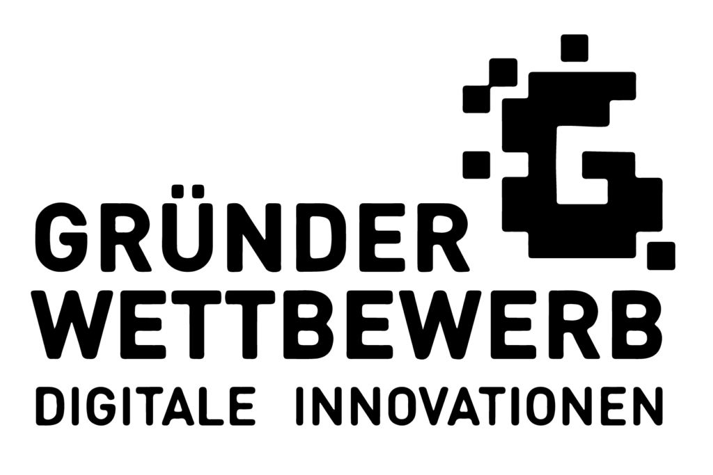 Logo for Gründer Digital Innovation Contest with a pixel-style G and bold text on white.