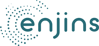 Enjin's logo in teal with a dynamic dot swirl, symbolizing modernity and innovation.