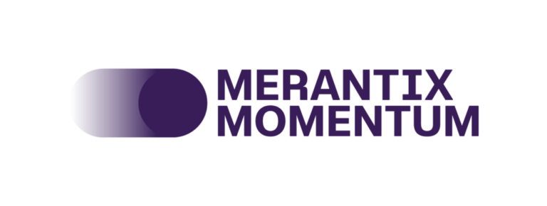Merantix Momentum logo in sleek purple with uppercase letters and simple geometric shape.
