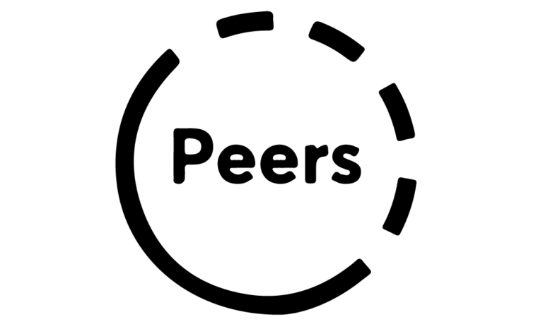 Modern Peer Network Design with Peers in a segmented circle on a black and white background.