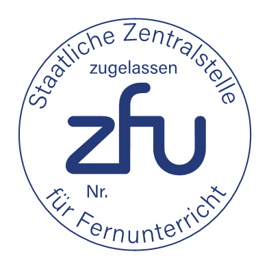 ZFU logo seal for distance learning certification, with space for registration number.