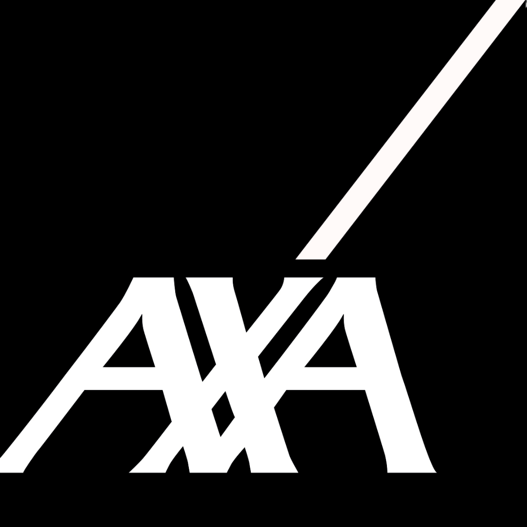 Modern AXA logo in black and white with dynamic diagonal slash.