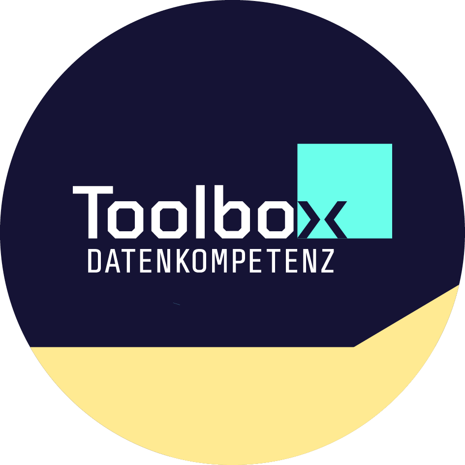 Toolbox Datenkompetenz logo with gold, navy, and sky blue segments for a sleek, professional look.