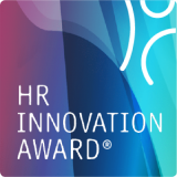 HR Innovation Award emblem with vibrant gradient and celebratory figure.