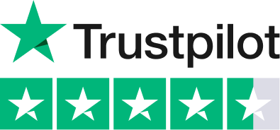 Trustpilot-Logo mit grünen Sternen zur Bewertung.