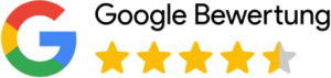 Google-Logo mit 4,5-Sterne-Bewertung auf weißem Hintergrund.