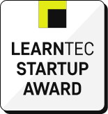 Logo des LEARNTEC STARTUP AWARD mit gelb-schwarzem Designelement.