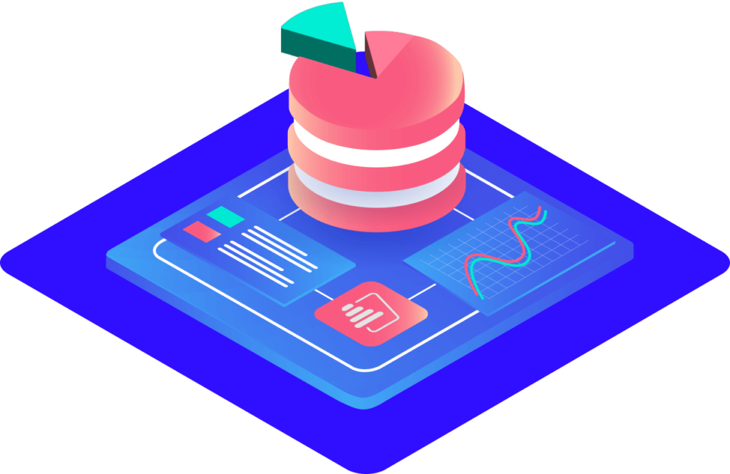 Moderne Datenvisualisierung und Management auf isometrischem Dashboard.