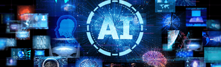 Künstliche Intelligenz Konzept mit digitalen Netzwerken, Datenströmen und neuronalen Verbindungen.